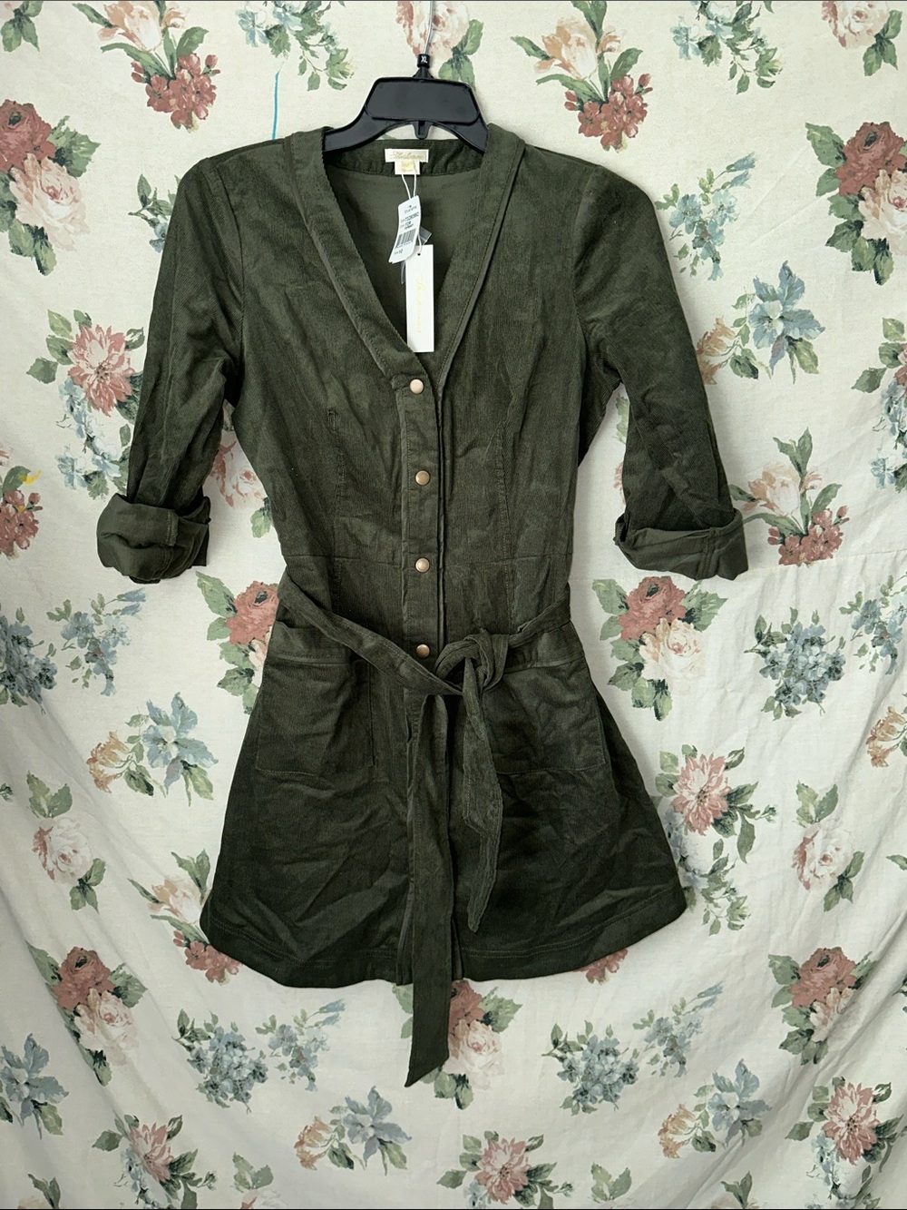 Shoshanna Olive Green Button-Front Tie-Waist Dress